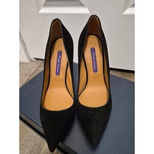 Ralph Lauren Black Suede Celia Purple Label Pointed-Toe Heels W/ Box Size 35.5 B